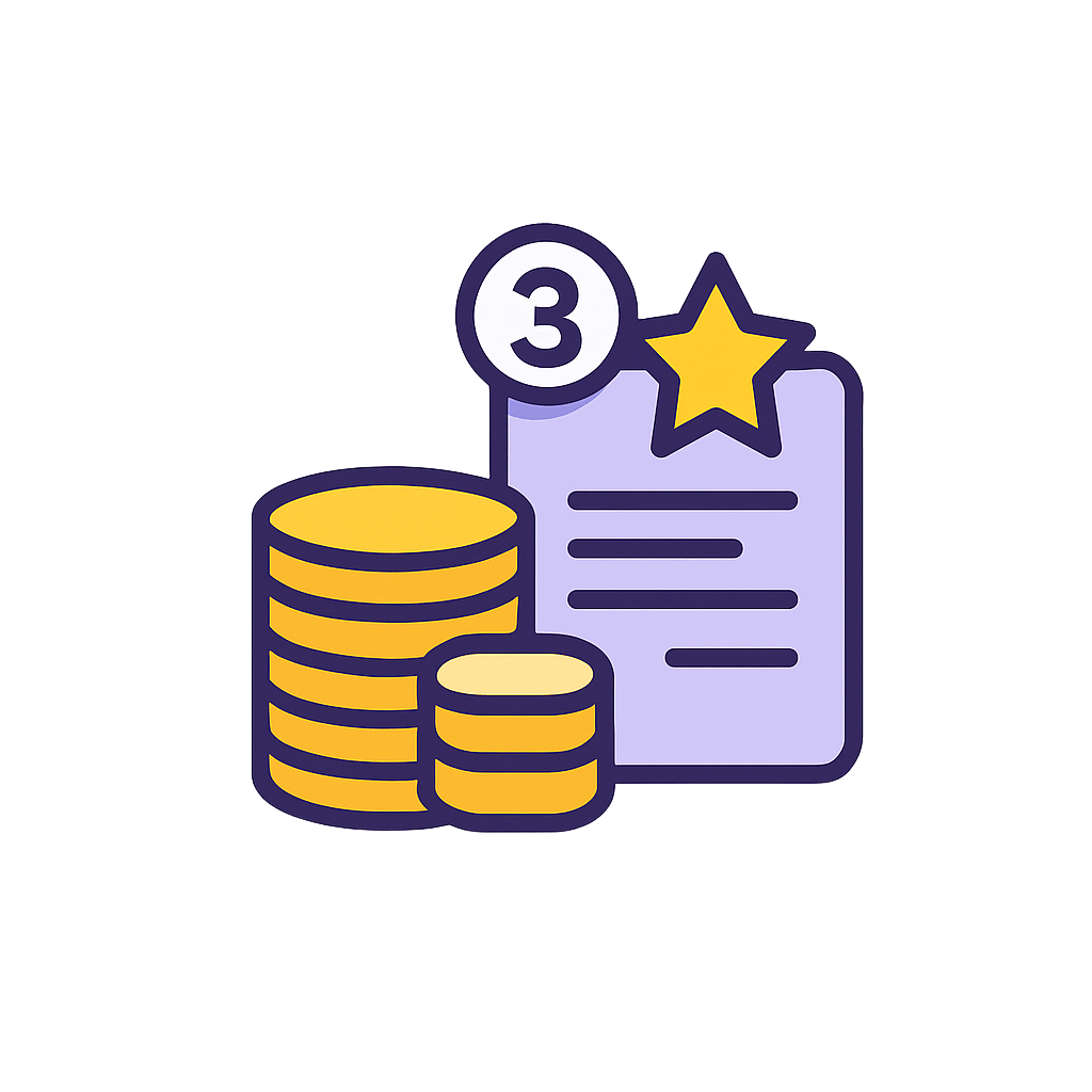 Loyalty program icon with coins, reward card, and number 3