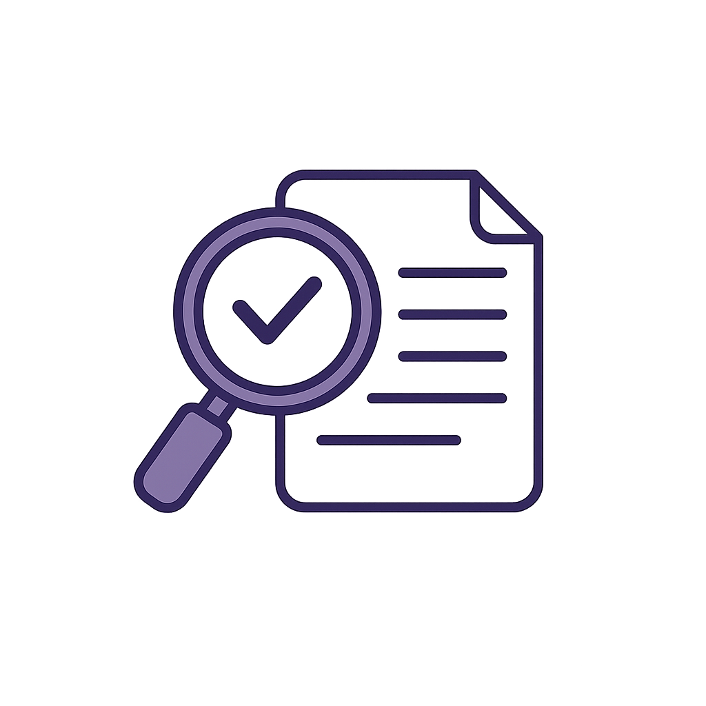 Purple legal document with magnifying glass icon representing the Advanced Writer level